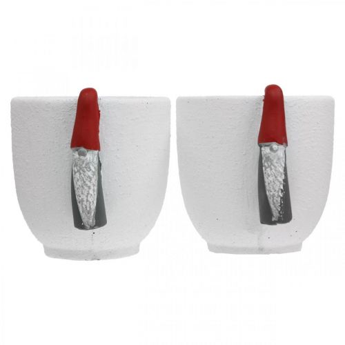 Product Christmas pot with gnome, advent decoration, concrete planter white, red Ø8cm H12.5cm 2pcs