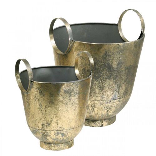 Floristik24 Antique planter with handles Decorative pot metal Ø31 / 25cm, set of 2