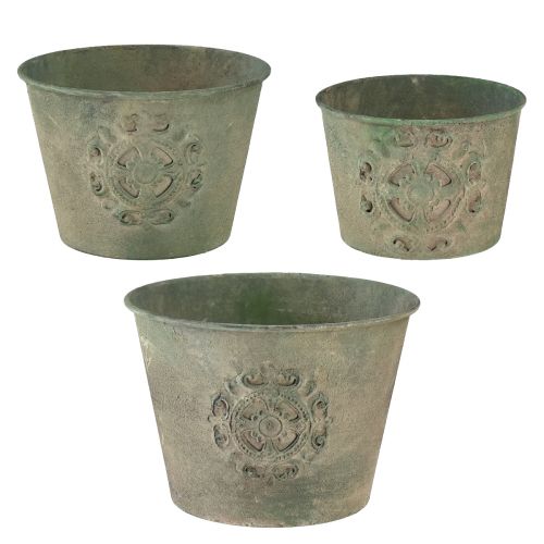 Product Flowerpot metal green vintage Ø22cm–13.5cm set of 3