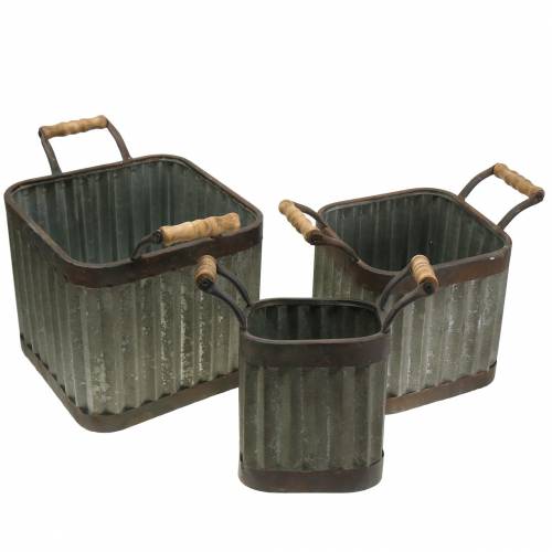 Planter with handles, square industrial style 36 / 31.5 / 24cm, set of 3
