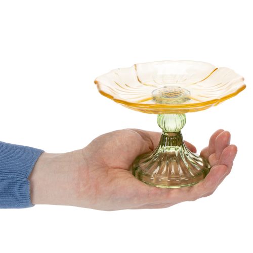 Product Decorative glass plate with foot, floral design, ideal for festive presentation, 15cm