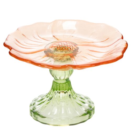 Decorative glass plate with foot, flower design for stylish table decoration and summer decor, 15cm