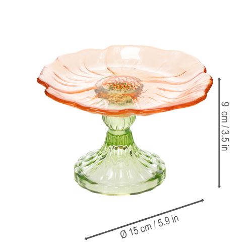 Product Decorative glass plate with foot, flower design for stylish table decoration and summer decor, 15cm