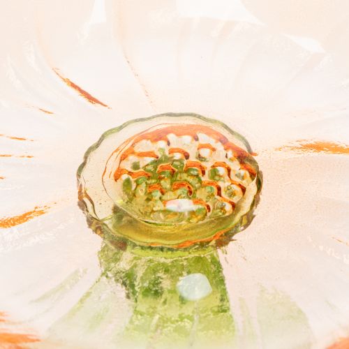 Product Decorative glass plate with foot, flower design for stylish table decoration and summer decor, 15cm