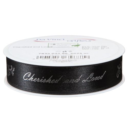 Product Mourning Ribbon Saying Black Silver Cherished … 25mm 25m