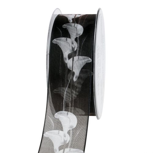 Mourning ribbon black with Calla 40mm 15m