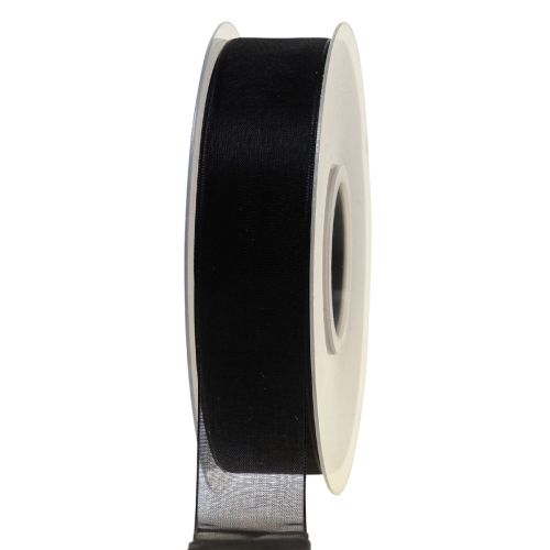 Floristik24 Mourning organza ribbon with selvage black 25mm 50m