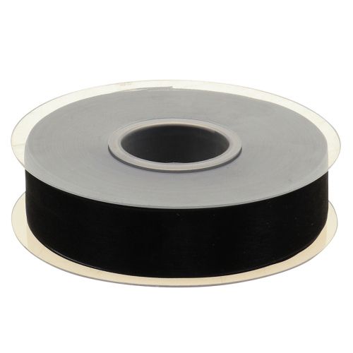 Product Mourning organza ribbon with selvage black 25mm 50m