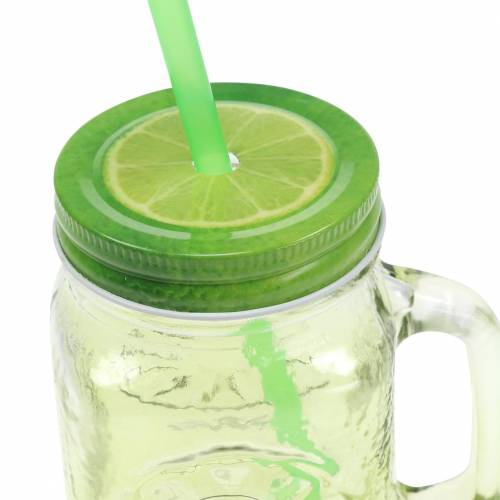 Drinking glass with lid and straw assorted Ø7cm H13.5cm 2pcs