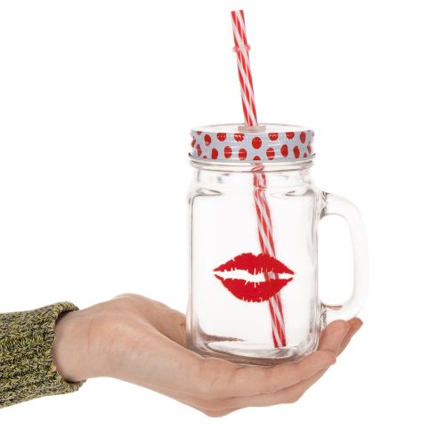 Drinking glass with lid &amp; handle Ø7cm H13.5cm | Floristik24.co.uk