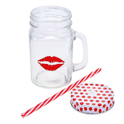 Product Drinking glass with lid & handle Ø7cm H13,5cm