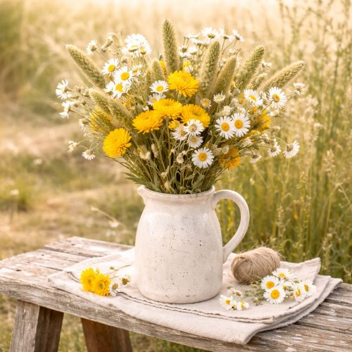 Product Dried Acroclinium flowers, white blossoms, dried floral arrangement, 60cm, 80g