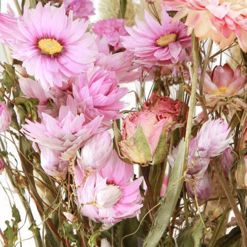 Product Dried Flower Bouquet Pink Strawflowers Lagurus Wheat 55cm