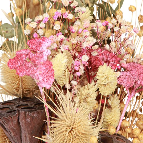 Floristik24 Dried Bouquet Lotus Flax Thistle Pink Cream 50cm 100g