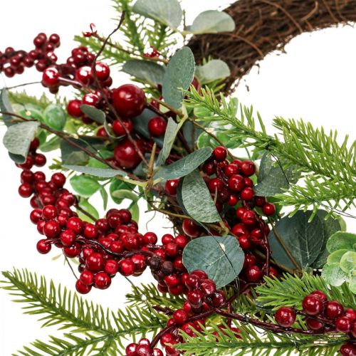 Christmas door wreath illuminated berries LED wreath Ø37cm