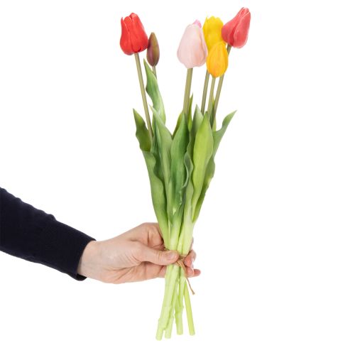 Product Artificial tulip bouquet, colorful, realistic decoration, high quality for home, 43cm, 7 pieces