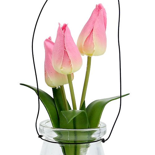 Floristik24 Tulip in glass pink H22,5cm 1pc