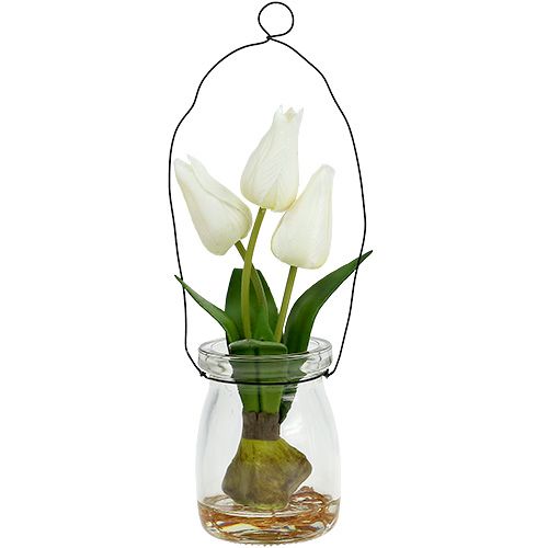 Floristik24 Tulip white in glass H21cm 1pc