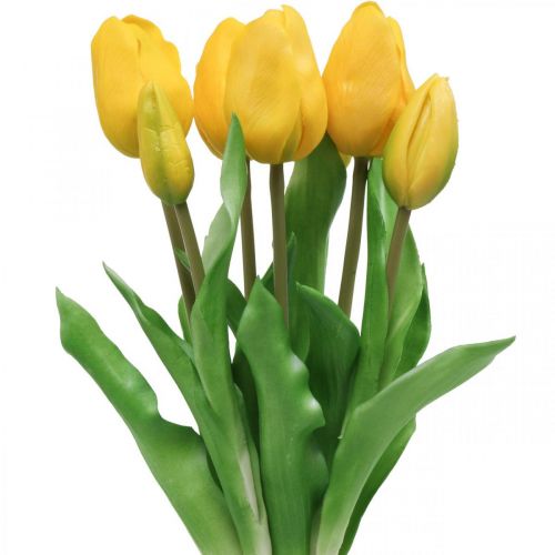 Floristik24 Tulip artificial flower yellow real touch spring decoration 38cm bouquet of 7 pieces