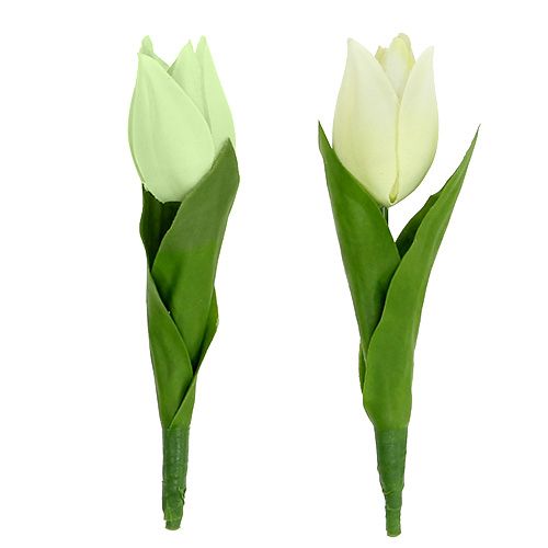 Spring decoration, artificial tulips, silk flowers, decorative tulips green/cream 12 pieces