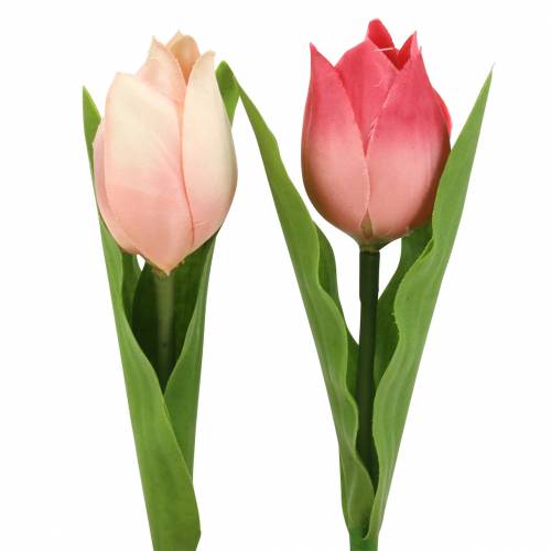 Floristik24 Tulip mix artificial flowers pink apricot 16cm 12pcs