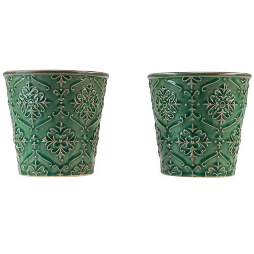 Product Planter ceramic crackle glaze green Ø10cm H13cm 2pcs