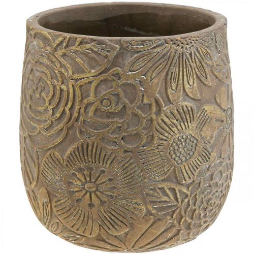 Planter gold flowers ceramic flower pot Ø21cm H22.5cm