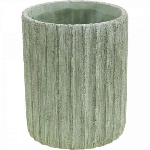 Product Planter Ceramic Green Retro Striped Ø13.5cm H17cm