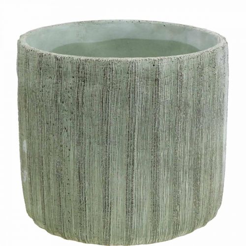 Floristik24 Planter Ceramic Green Retro Striped Ø19.5cm H17.5cm