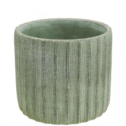 Floristik24 Planter Ceramic Green Retro Striped Ø16.5cm H14.5cm