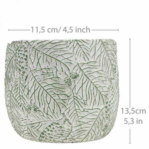 Product Planter ceramic green white gray fir branches Ø13.5cm H13.5cm