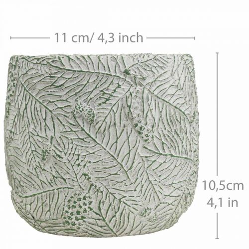 Product Planter ceramic green white gray fir branches Ø12.5cm H12cm
