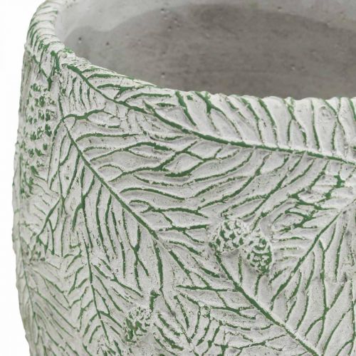 Product Planter ceramic green white gray fir branches Ø12.5cm H12cm