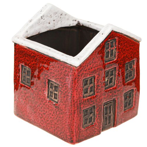Planter ceramic house Advent red and white 10×10×12cm