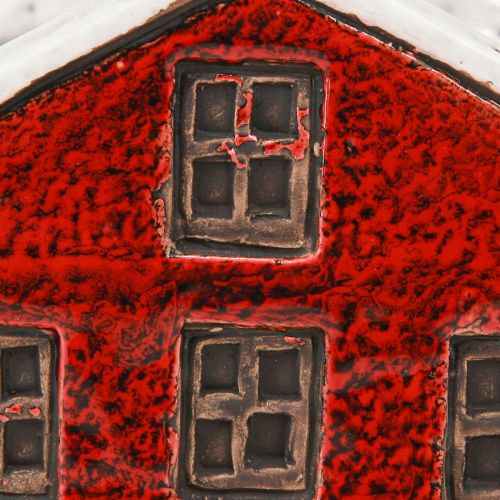 Product Planter ceramic house Advent red and white 10×10×12cm