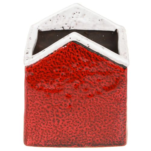 Product Planter ceramic house Advent red and white 10×10×12cm