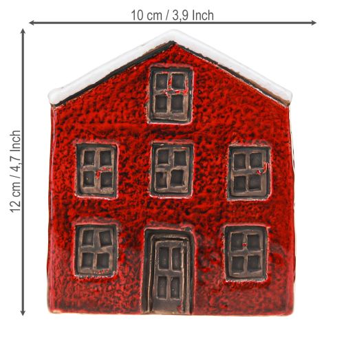Product Planter ceramic house Advent red and white 10×10×12cm