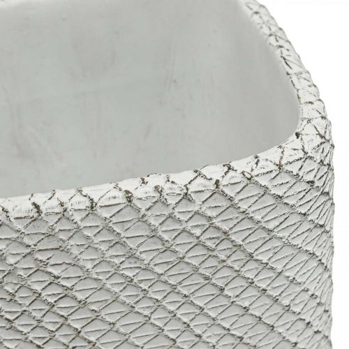 Product Planter ceramic white green relief mesh 14x14cm H21.5cm 2pcs