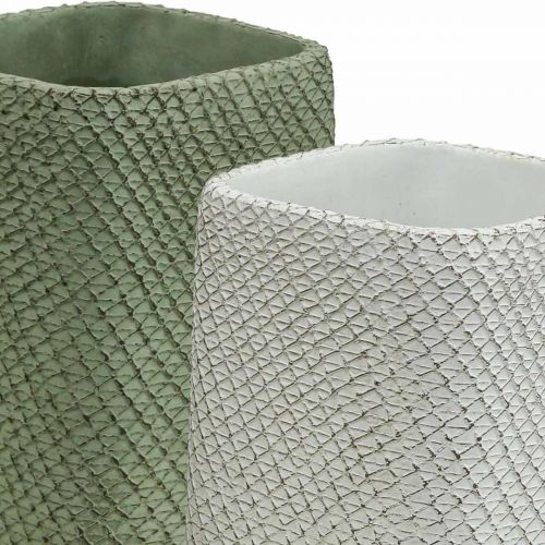 Product Planter ceramic white green relief mesh 12x12cm H17.5cm 2pcs