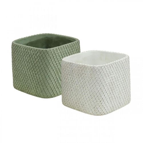 Product Planter ceramic white green relief mesh 12.5x12.5cm H9cm 2pcs