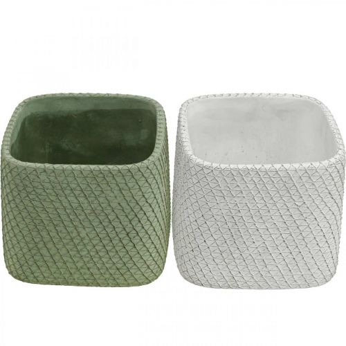 Product Planter ceramic white green relief mesh 12.5x12.5cm H9cm 2pcs