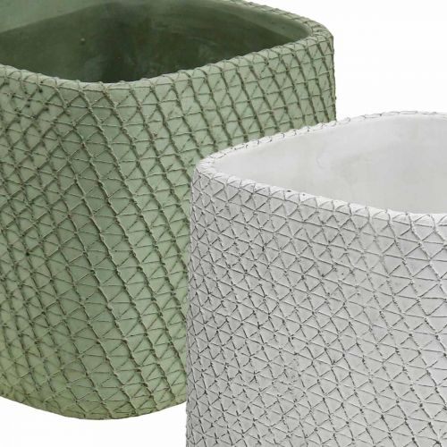 Product Planter ceramic white green relief mesh 12.5x12.5cm H9cm 2pcs