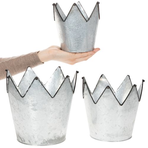 Product Planter crown metal decorative zinc Ø21.5/19.5/17cm set of 3