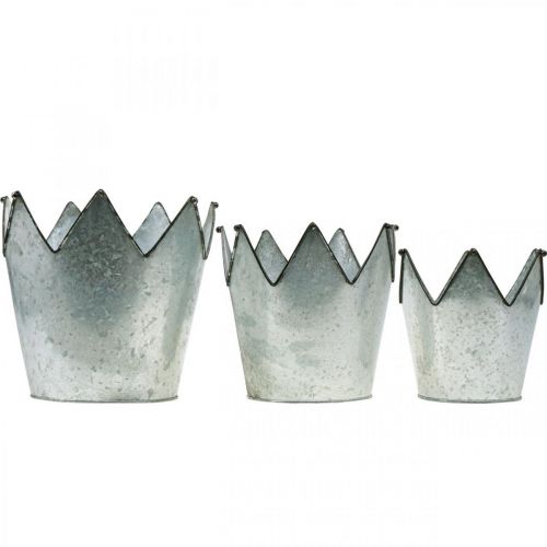 Product Planter crown metal decoration zinc Ø21.5/19.5/17cm set of 3