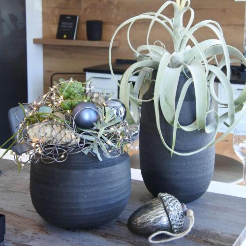 Planter black ceramic flower pot Ø27cm H23cm