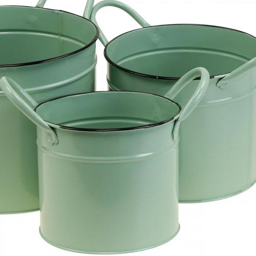 Product Planter vintage plant pot tin bucket with handle set of 3