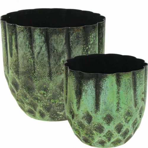 Floristik24 Planter metal vintage flower pot green Ø14/12cm set of 2