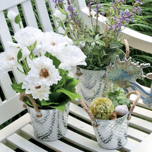 Product Plant pot with flower pattern, metal pot for planting, plant pot with handles Ø25.5cm