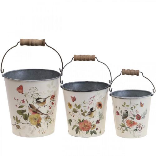 Product Planter bucket metal with handle Ø14/11.5/9.5cm set of 3