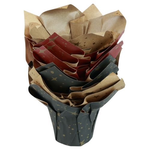 Product Planter Paper Stars Red/Anthracite/Natural Ø9.5cm H10cm 9pcs